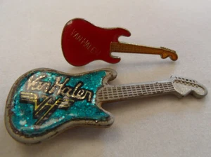 Lot of (2) VINTAGE 1980'S VAN HALEN PINS Red Enamel Guitar Shape Prism England - Picture 1 of 5