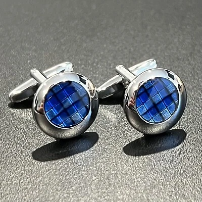 Gemelos redondos a cuadros azul real para hombre regalo de cumpleaños en caja Foto 1 de 4