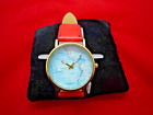 Ladies Quartz Wrist Watch - The America's Nautical Map Red Faux Leather Strap