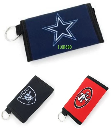 NFL Team Nylon Try Fold Wallet  with Key Chain Ring Cover