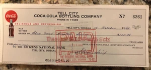 TELL CITY INDIANA COCA COLA COCA-COLA BOTTLING COMPANY CANCELLED CHECK 1962 - Picture 1 of 2