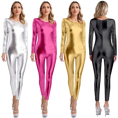 DE Damen Catsuit Funkelnd Unitard Zeitreisender Cosplay Ganzkörper Body Bodycon - Bild 1 von 4