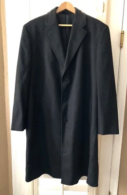 Cardinal of Canada Black 100% Wool Long Button Up Over Coat Men's 44 R - Image 1 of 4