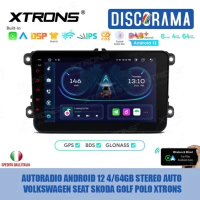AUTORADIO ANDROID 12 4/64GB STEREO AUTO VOLKSWAGEN SEAT SKODA GOLF POLO XTRONS - Immagine 1 di 4