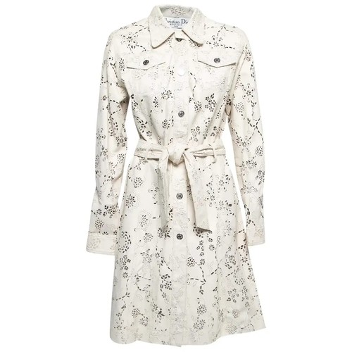 Trench coat vintage John Galliano per Christian Dior taglio laser pelle bianca