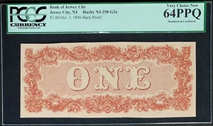 NQC Bank of Jersey City $1 1856 Back Proof (Extremely Rare Proof & Only 2 Known) - Picture 1 of 2