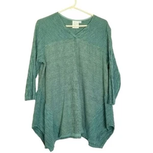 Mill Valley Asymmetrical Tunic Green Striped linen Lagenlook Oversized Relaxed M - Picture 1 of 7