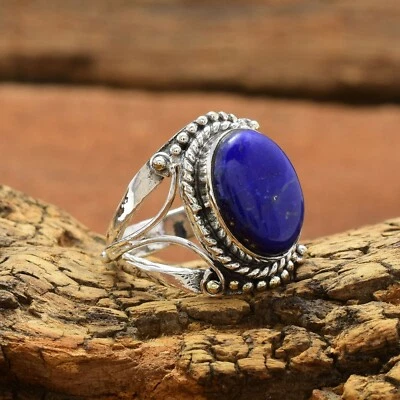 Anello Designer In Lapis Lazuli Blu Ovale In Argento Sterling 925 - Immagine 1 di 4