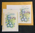 FROM OUR HOUSE Cottage w/ Blue Flowers 5.5x8" Greeting Card Art 2623w/ 2 Cards