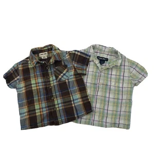 2x Cherokee Shirts Toddler Boy 18m Green Collar Cotton Button plaid PASTEL Pops - Picture 1 of 12