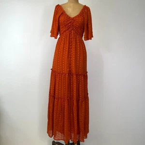 Anthropologie Dress Women Extra Small Maxi Tier Sheer Cut Out Polka Work Core No - Picture 1 of 18