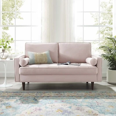 Modway Valour Performance Velvet Upholstered Tufted Loveseat In Pink - Image 1 of 4