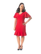Kasper Womens Knit Flutter Sleeves Sheath Dress Crimson Bright Orange/Red size L