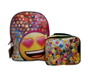 Emoji Corazón Ojos 16" Mochila y Caja de Lunch Set Bolso de Viaje Escolar Nuevo con Etiquetas - Imagen 1 de 5