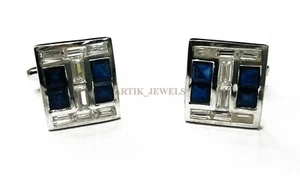Gemello In Argento Sterling 925 Con Zaffiro Blu Riscaldato #1893 - Foto 1 di 3