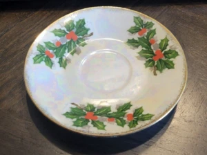 Plato Platillo Acebo Iridiscente Ucagco Lustreware Vintage Navidad Diciembre - Imagen 1 de 6