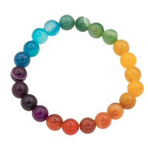 Regenbogen Armband Chakra Stretch-Armband Achat Edelstein 8 mm elastisch - Bild 1 von 1