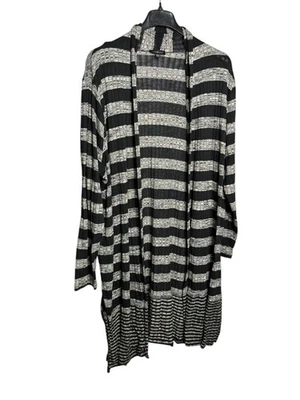 Lane Bryant Womens Gray Black Duster Cardigan 26/28 Striped Knit Open Front - Image 1 of 4