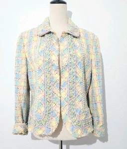  Carlisle Women Pastel Tweed Jacket SZ 10 Multicolor Textured Silk Lined VINTAGE - Picture 1 of 11