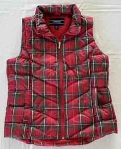Lands End Puffer Down Vest Women's Medium Tall? Red Tartan Plaid Washable - Picture 1 of 8