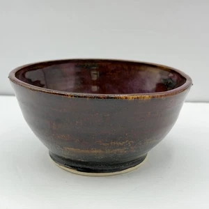 Studio Art Hand Thrown Purple and Earth Tone Glazed Pottery Bowl Signed Sarah - Picture 1 of 5