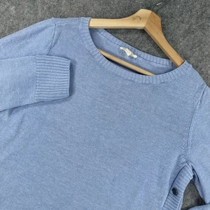 Eileen Fisher Sweater Womens Medium Blue Organic Linen Button Side Pullover Top - Picture 1 of 14