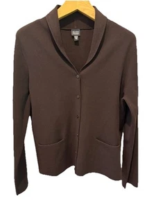 Suéter Eileen Fisher L Cárdigan Tejido Italiano Silencioso Lujo Uso Profesional Mínimo - Imagen 1 de 6