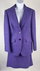 Women's Paul Stuart Purple Wool Tweed Blazer Jacket & Pencil Skirt Suit Size 14 - Picture 1 of 7