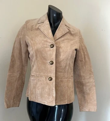 RUFF HEWN Mujer Tostado Gamuza 100% Cuero Botón Chaqueta Talla M Foto 1 de 4