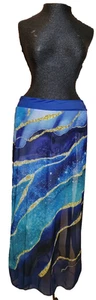 Blue/Yellow Galaxy Abstract Waves Stars Sheer Mesh Tie Long Maxi Wrap Skirt 3XL - Picture 1 of 7