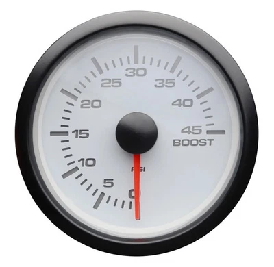 MGS 52mm 2-1/16" Electrical Turbo Boost Gauge 0 ~ 45 PSI White & Amber LED - Image 1 of 4