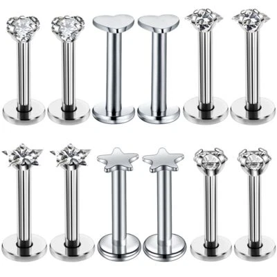 Pendientes piercing corazón cristal - 16G lóbulo tragus caracola labio labret anillo perno prisionero 12 piezas Foto 1 de 4