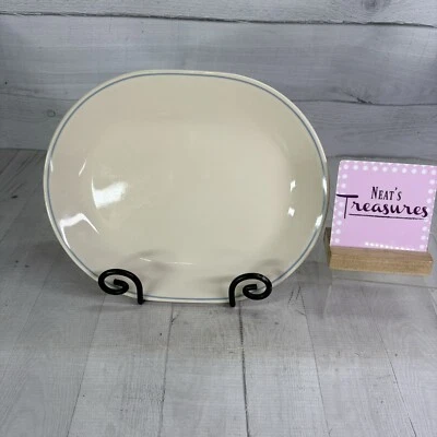 Corelle By Corning BLUE LILY Blue Trim Solid Cream Background 12.25 Oval Platter - Image 1 of 4
