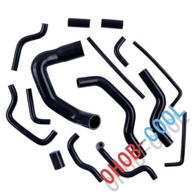 For JAGUAR XJS V12 XJ12 5.3L 1976-1996 BLACK SILICONE RADIATOR & HEATER HOSE SET - Image 1 of 4