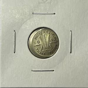 1947 Threepence Coin - BroadStrike Misstrike Large Error - Silver Scarce Collar - Picture 1 of 2