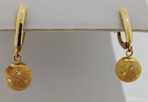 JACMEL 14k Yellow Gold Sparkle Textured Glam Ball Dangle Drop Lever Earrings 8mm - Picture 1 of 4