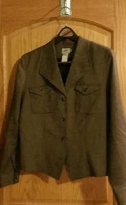 J FERRAR WOMENS VTG  BLAZER BROWN & BEIGE Polyester SINGLE BREASTED  SIZE 14 - Picture 1 of 5