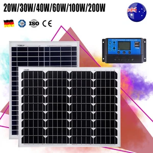 20W 30W 40W 60W 100W 200W Solar Panel Kit Trickle Charger 12V Battery Controller - Picture 1 of 24