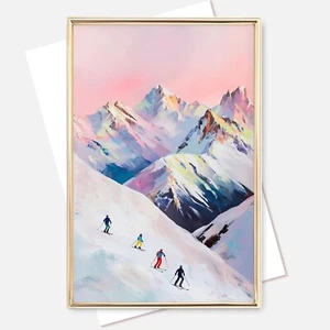Skiing Painting Pastel Oil Painting Winter Wall Art Ski poster no frame - Picture 1 of 4