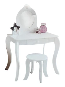 NEW White Heidi Vanity Set with Stool & Mirror Girls Make Up Dressing Room Decor - Picture 1 of 4