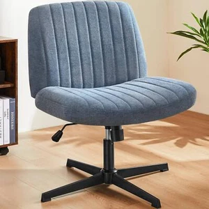 KPUY Armless Office Desk Chair Swivel Fabric Vanity Chair Upholstered Chair Blue - Picture 1 of 7