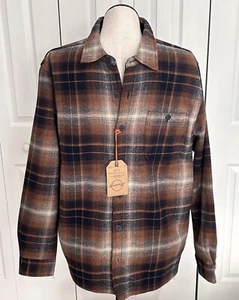 Men Flannel Shirt/Jacket Size Large Lined Brown Plaid Long Sleeve - Picture 1 of 12