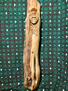 Rustic Wood Wall Sculpture STICK LONG BEARD HAIR Face Hand Carved 16.5 x 2 x 2.5 - Picture 1 of 7