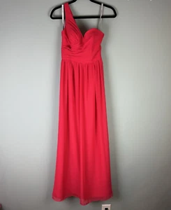 Abito formale in chiffon Alfred Angelo a una spalla damigella d'onore melograno taglia 2 - Foto 1 di 10