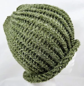 Gorro tejido a mano verde oliva oscuro adulto adolescente hombre mujer mezcla de alpaca - Imagen 1 de 4