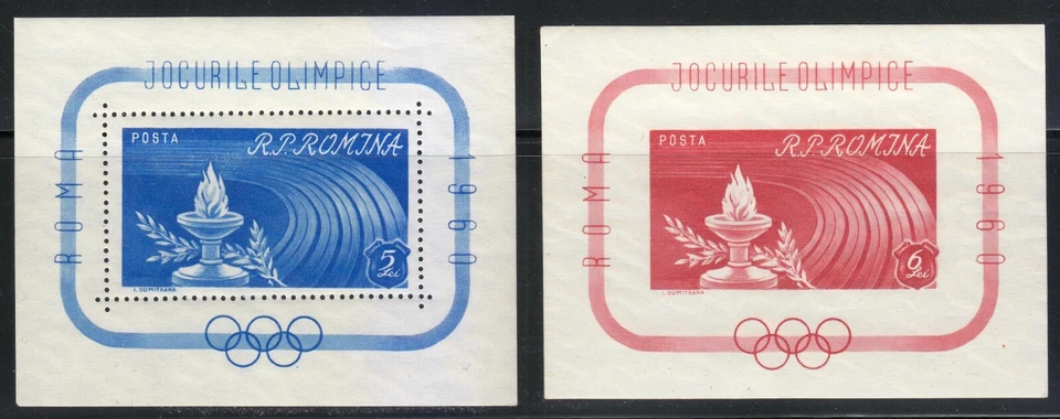 Rumania 1960 MNH Mi Blocks 46-47 Sc 1337-1338 XVII Juegos Olímpicos, Roma, Italia ** Foto 1 de 2