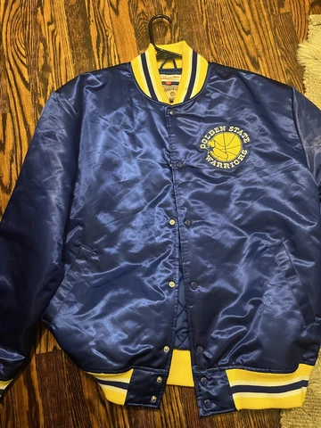 Starter GOLDEN STATE WARRIORS Sewn Snap Button Satin Varsity Jacket Size XL Cover