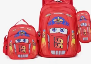 3pcs Lightning Mcqueen Backpack Disney Cartoon School Bag - Picture 1 of 2