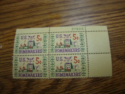 Plate Block of 4 stamps Scott 1253  5 cent  Homemakers  1964  Mint - Image 1 of 2