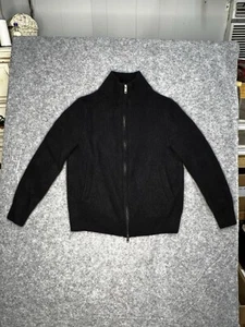 Naked Cashmere Black Knit Sweater Mens M (Fits like Small) Dbl Zip-Up Mock Neck - Picture 1 of 16